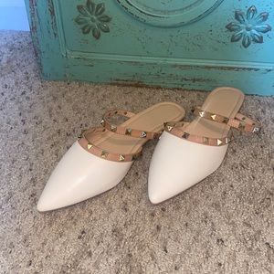 NEW- Ivory Studded Flat Pointed-toe Mule